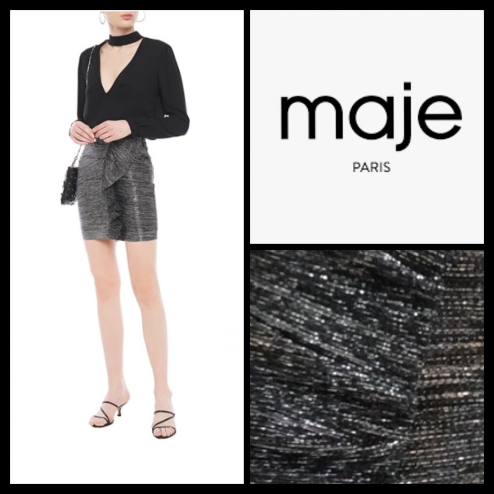 Maje Ruffled Lame Junny Mini Skirt